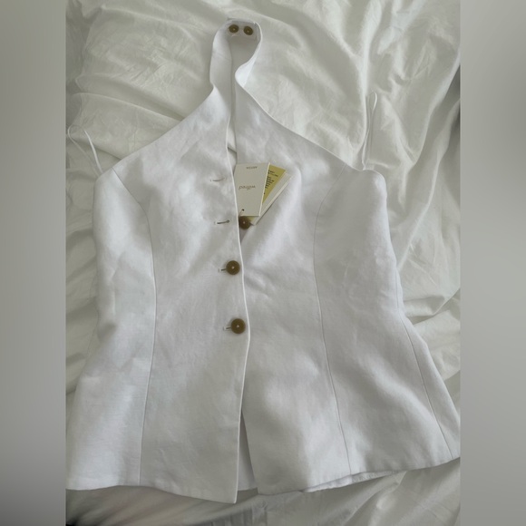 NWT Aritzia Wilfred CruiseLinen™ Lisbon Vest White Size 6 Slim-fit linen halter - Picture 16 of 16